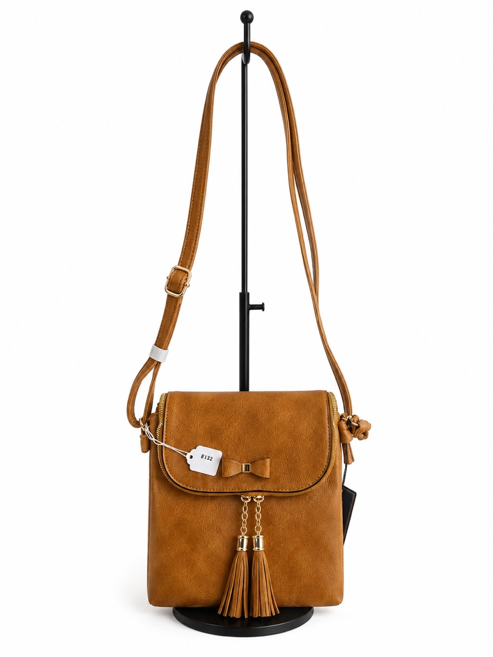 Tassel Bow Crossbody Bag in Cognac